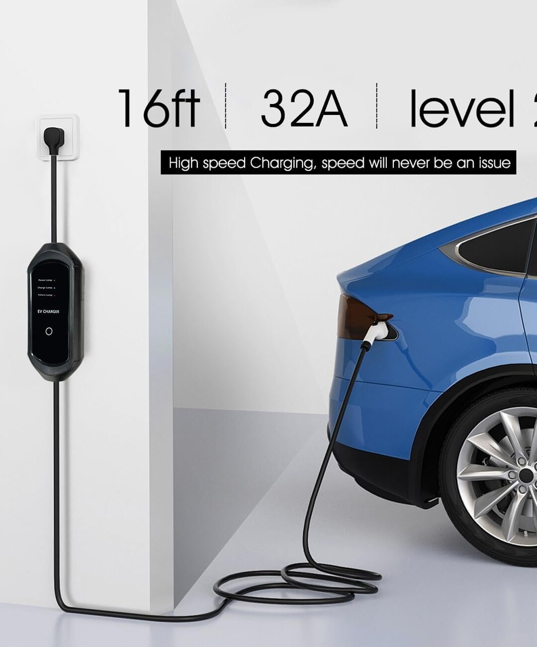 Portable Level 2 EV Charger, 32A Adjustable Screen Current Delay 240V J1722 Fast Electric Charger NEMA14-50 - Image 3