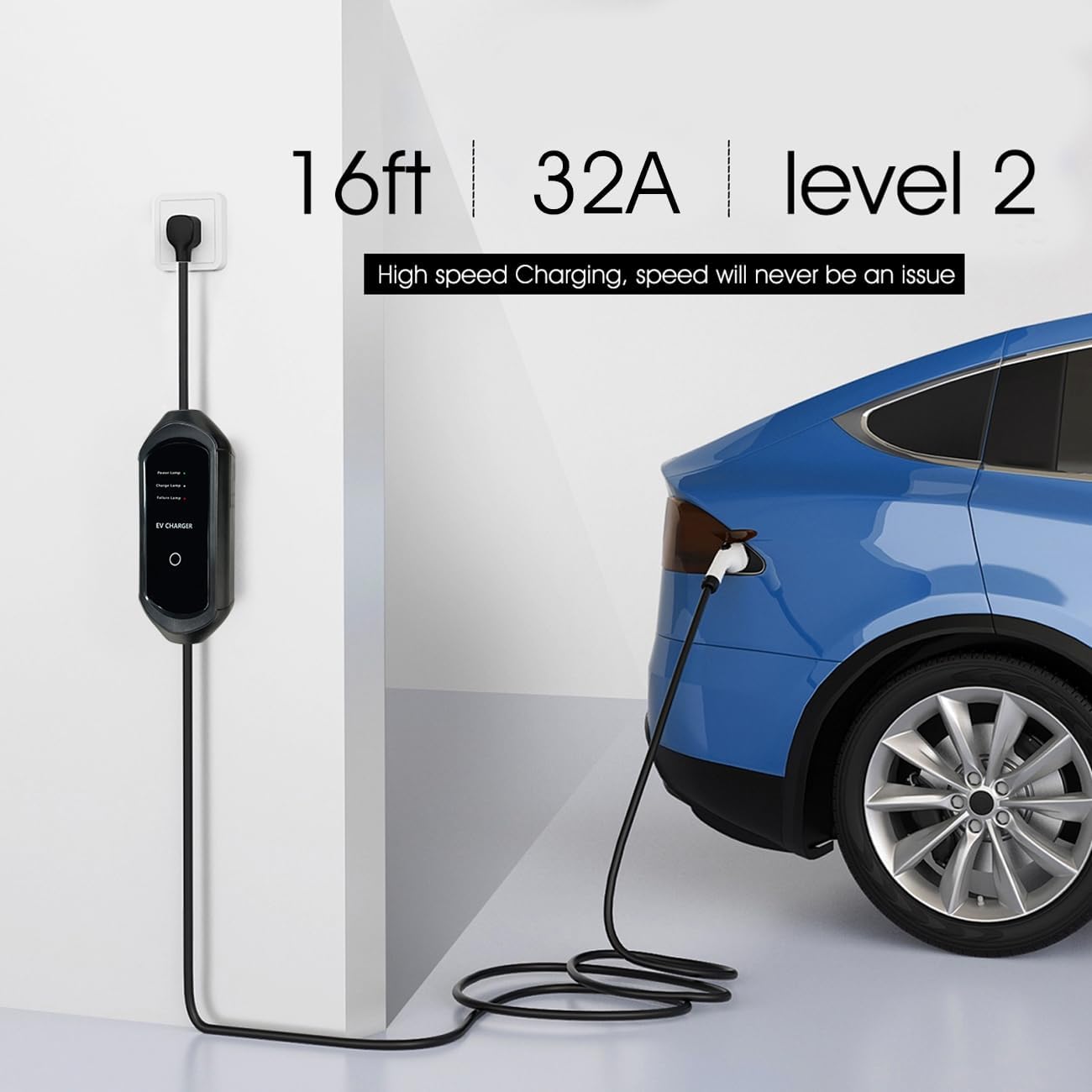 Portable Level 2 EV Charger, 32A Adjustable Screen Current Delay 240V J1722 Fast Electric Charger NEMA14-50 - Image 3